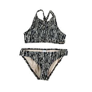 Kona Sol Swimsuit Women Medium Black Bikini Padded Racerback Zebra High Neck NWT